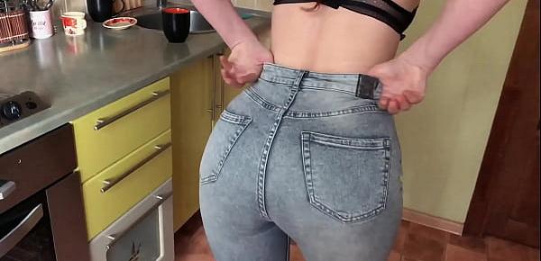  Sexy housewife gives blowjob in the kitchen and gets cum on tits. KleoModel